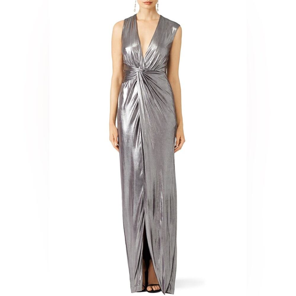 Halston Heritage Silver Twist Column Gown